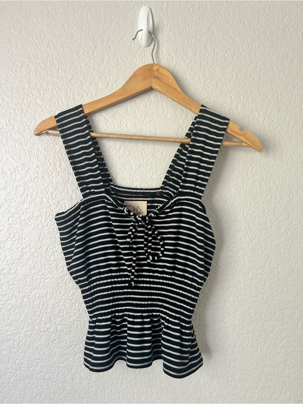 Chaser XS Black White Stripe Smocked Peplum Tank Top